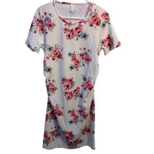 NWT PinkBlush Maternity Bodycon Pink and White Floral Dress. Size Large